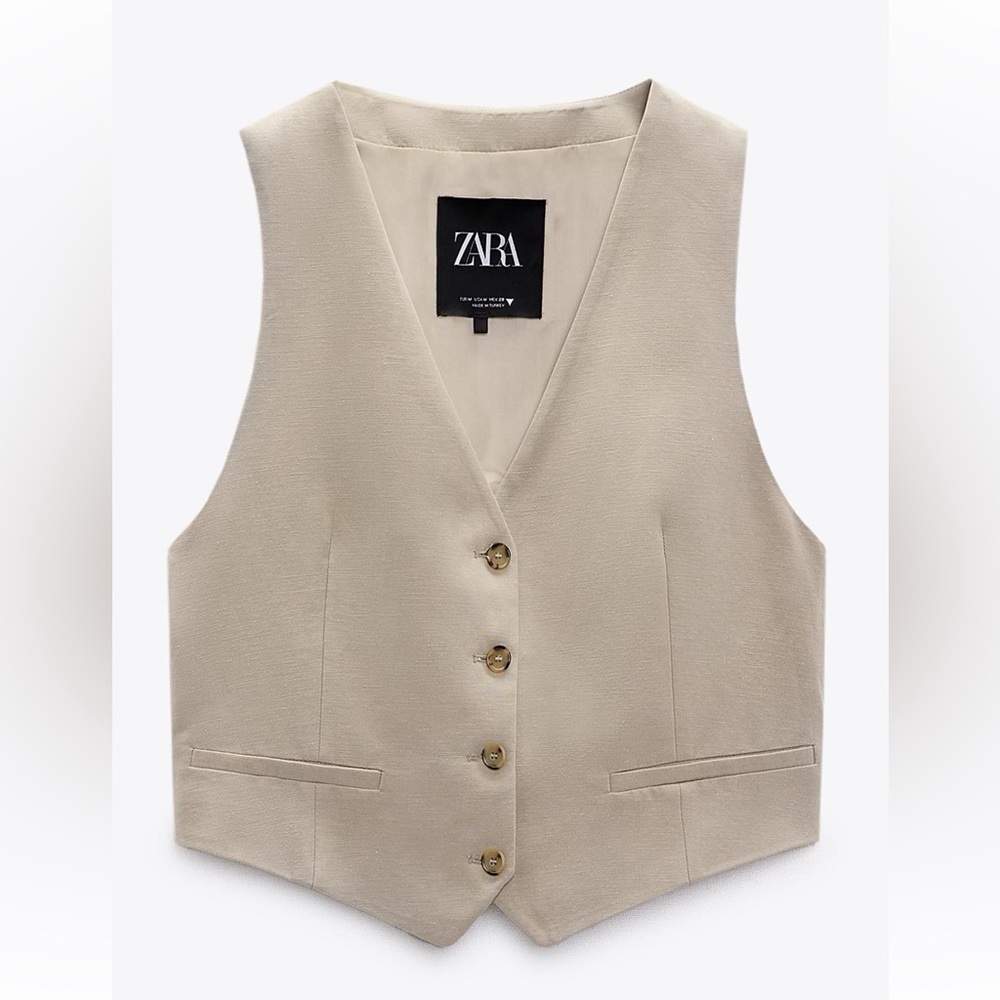Zara Linen Blend Vest in ‘taupe grey’ size M